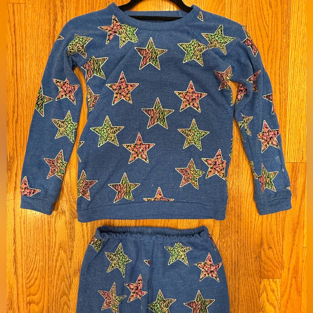 Chaser Set. Blue Long Sleeve Set with Colorful Star Patterns